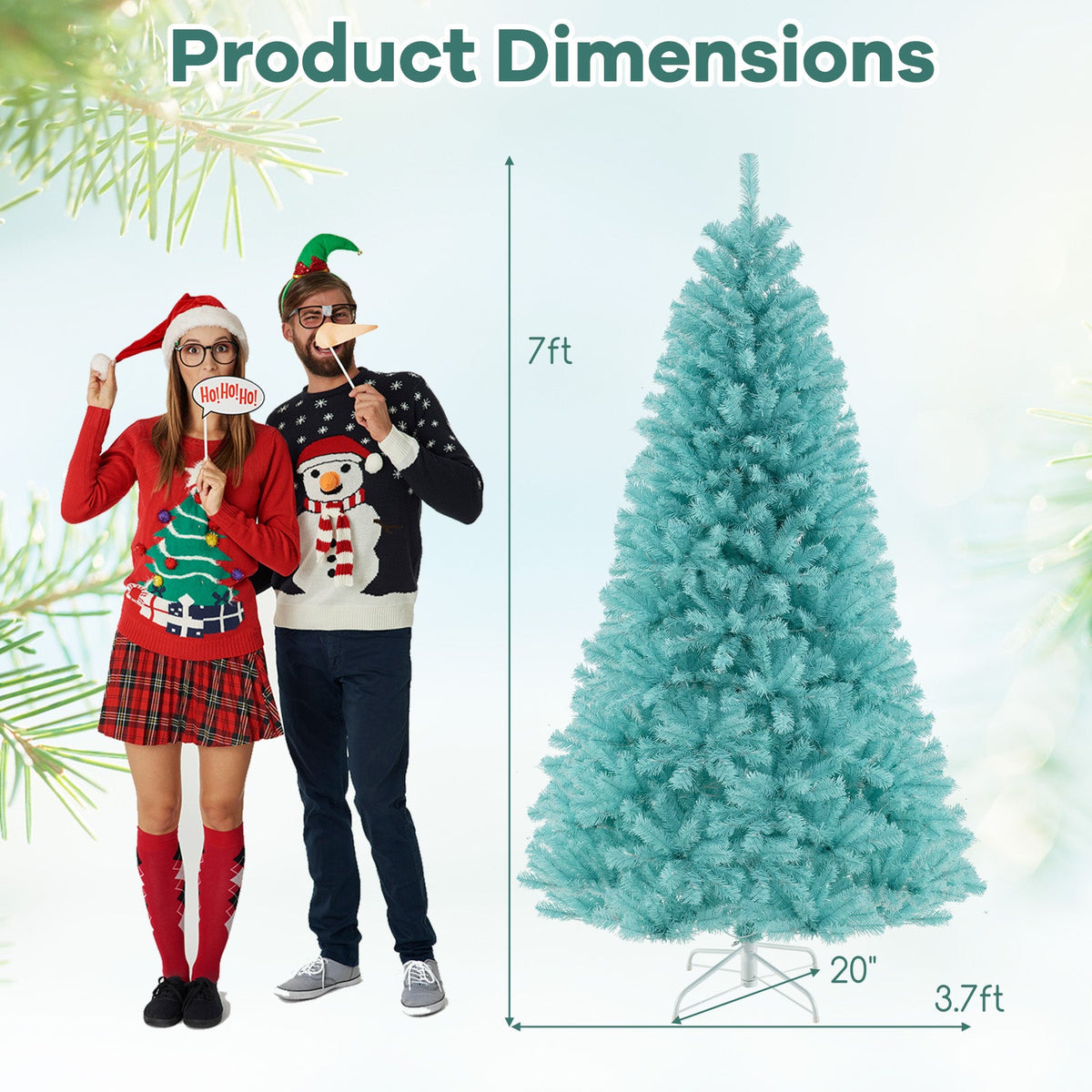 6/7 FT Blue Artificial Christmas Tree with 280/380 Warm White LED Lights and Foldable Metal Stand