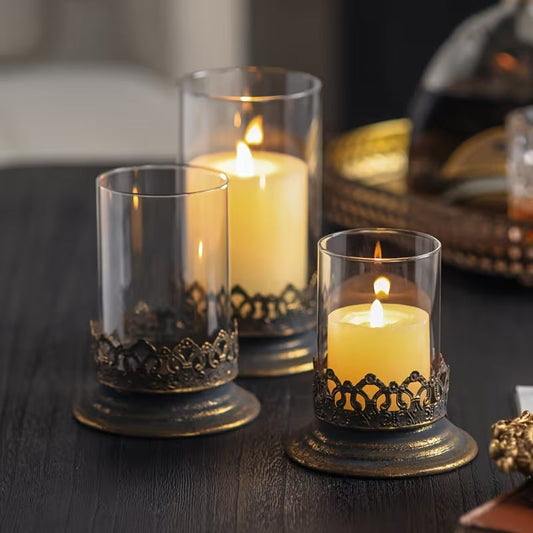 Glass & Metal Candle Holder Set of 3