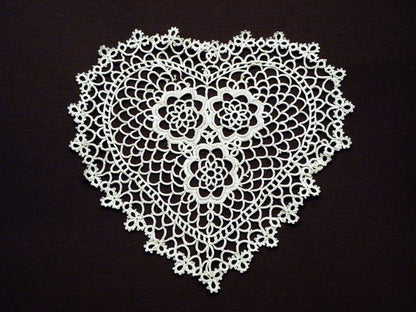 Fennco Styles Handmade All-Over Tatted Lace Doilies, 10-inch Heart Shaped, White Color, Set of 4