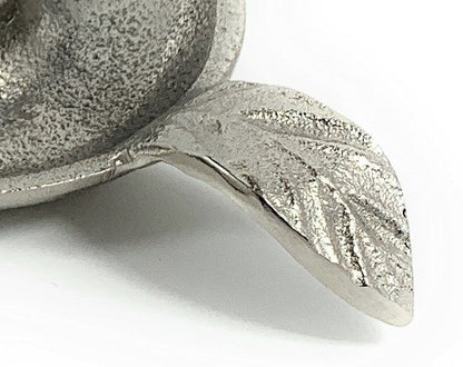 Vibhsa Taper Candlestick Holder Dish | Silver Finish, Leaf Handle, Handcrafted Aluminum