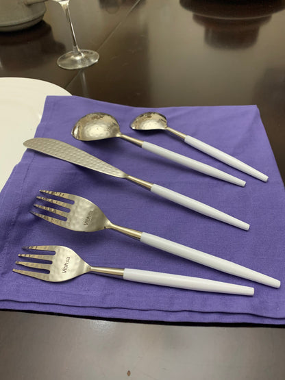 Vibhsa White & Silver Flatware Stainless Steel Set of 20