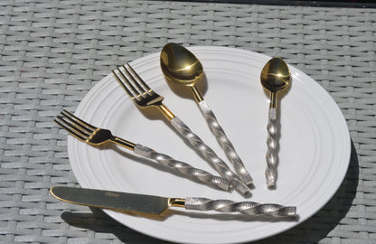 Vibhsa Gold Stainless Steel Flatware Set of 5 PC | Twisted Handle, Service for 1