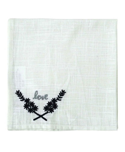 Vibhsa Cotton Table Napkins | Set of 4, "Love" Embroidery, 20"x20"