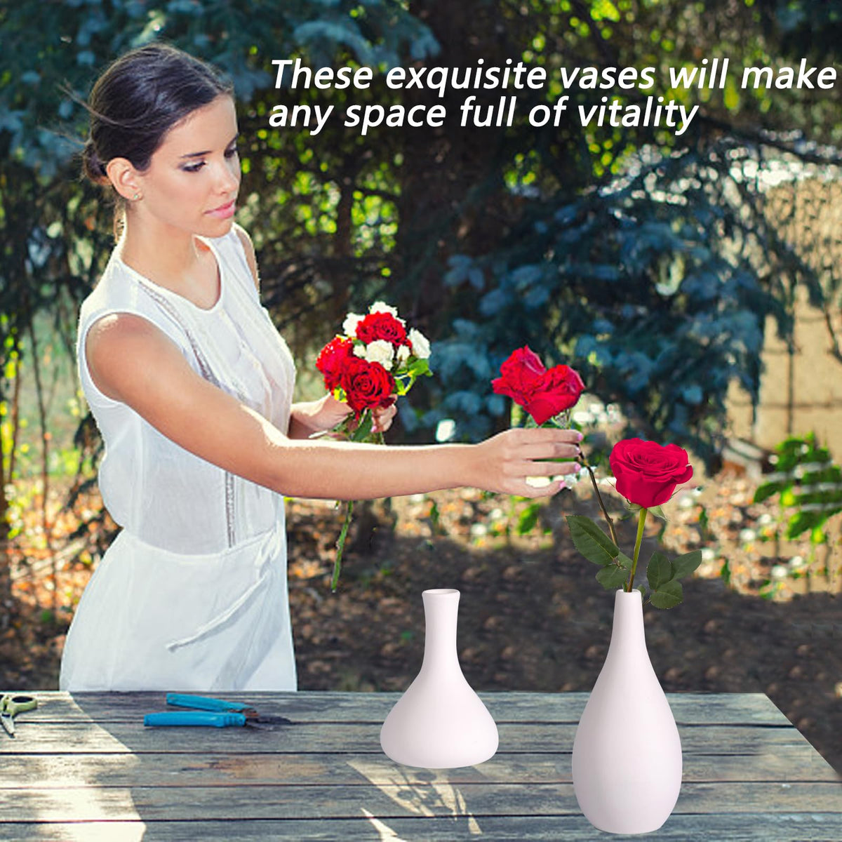 White Ceramic Bud Vases Set of 10 - 5 Inch Small Mini Vases for Flowers Centerpieces Decor