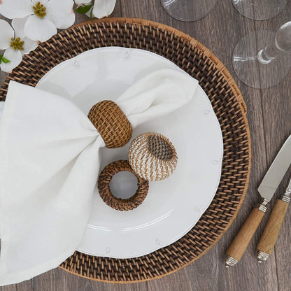 Fennco Styles Hand Woven Rattan Decorative Napkin Rings, Set of 4 - White Napkin Holder for Home, Farmhouse Décor, Banquets, Family Gathering and Special Occasion