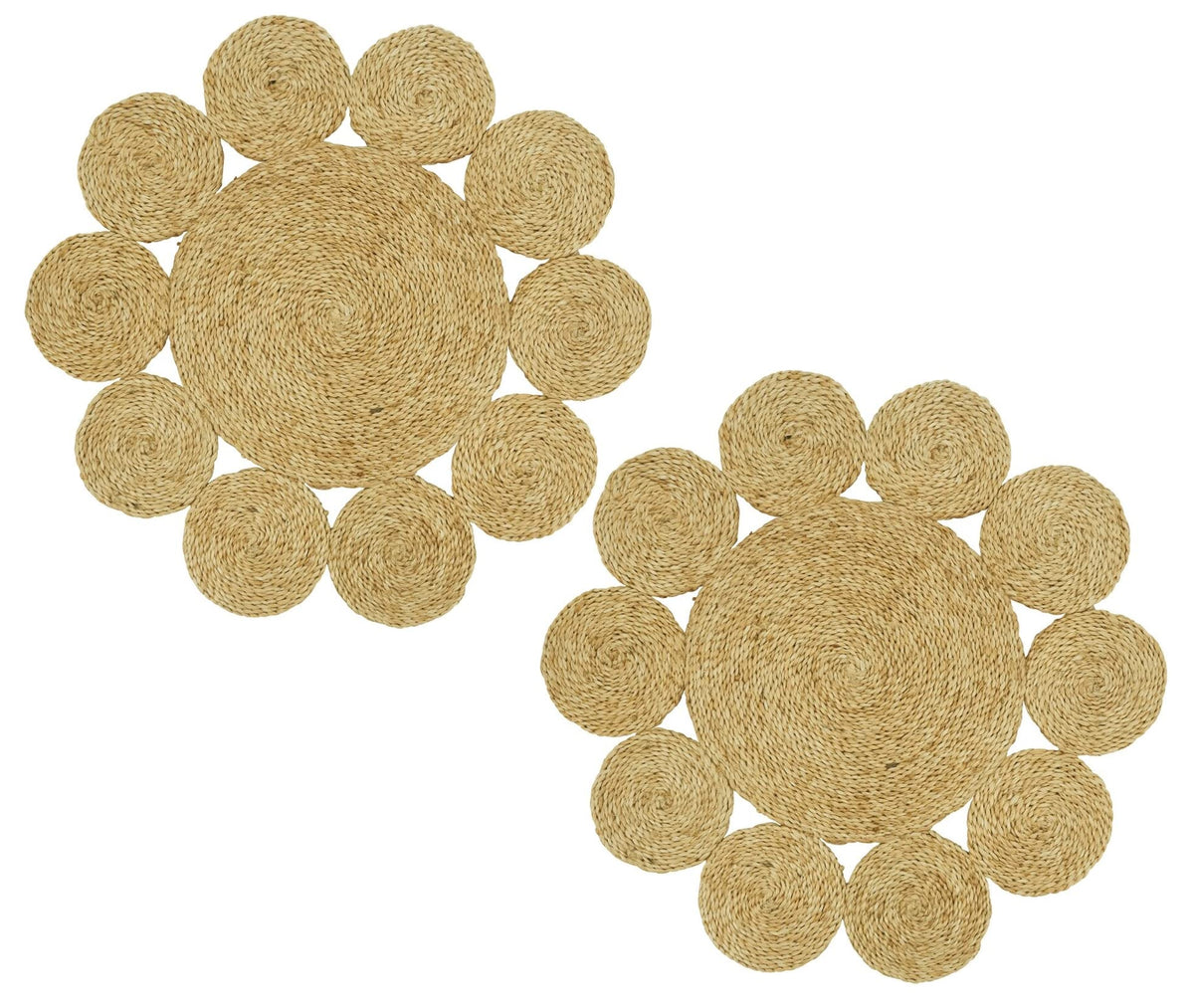 Fennco Styles Handwoven Loopy Jute Placemats 16" Round, Set of 2 - Natural Floral Shape Braided Table Mats Heat Resistant Insulation for Home, Boho Décor, Dining Table, Banquets, Special Events