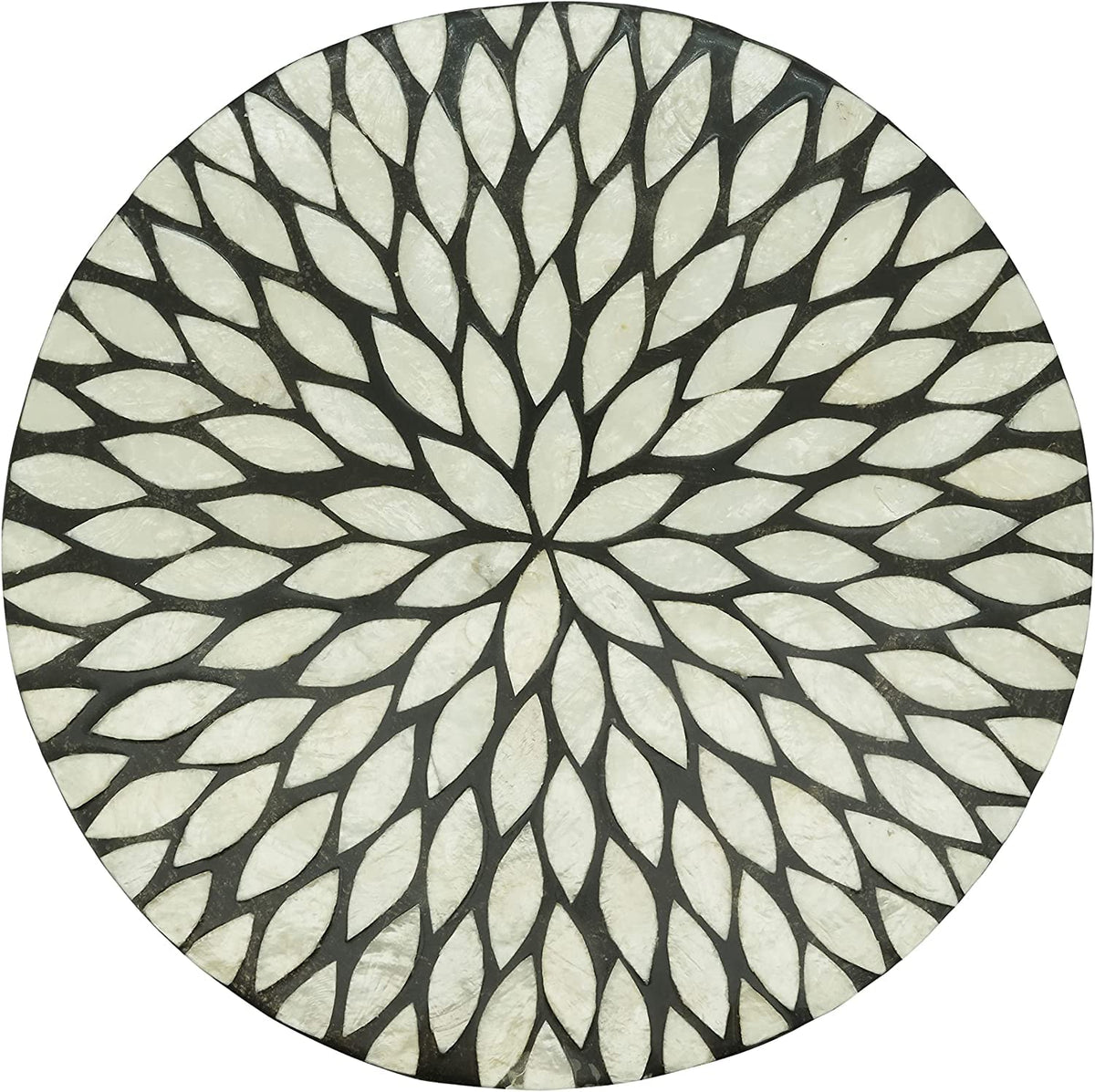 Fennco Styles Geometric Capiz Design Placemat 15" Round, 1-Piece – Black & White Elegant Table Mat for Home, Dining Room Décor, Banquets, Indoor & Outdoor and Special Events