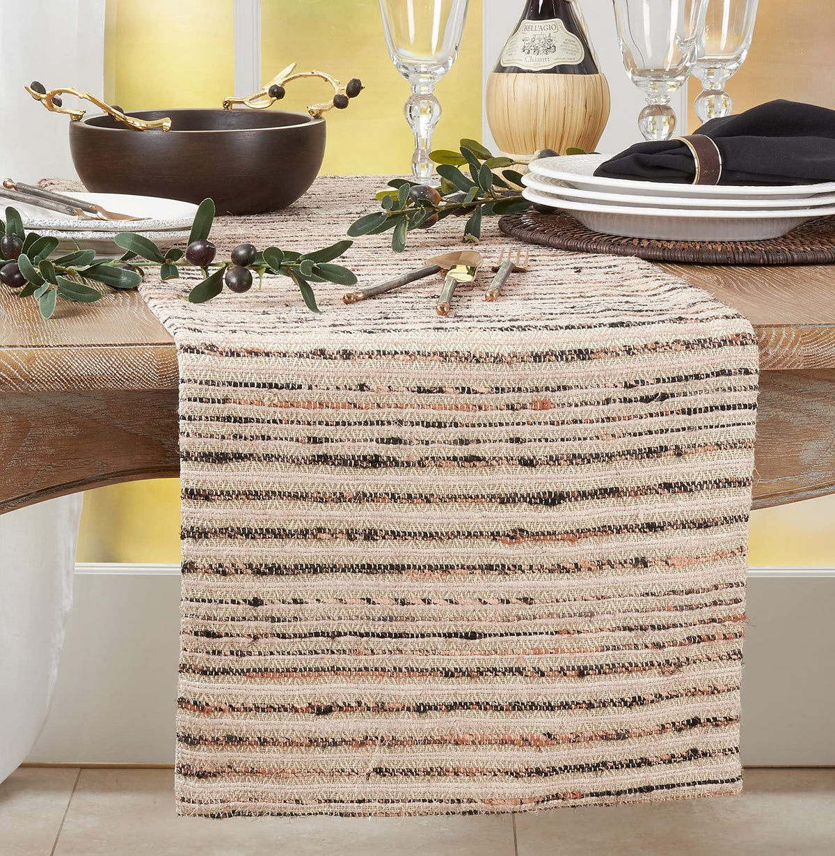 Woven Striped Table Runner – Natural Brown