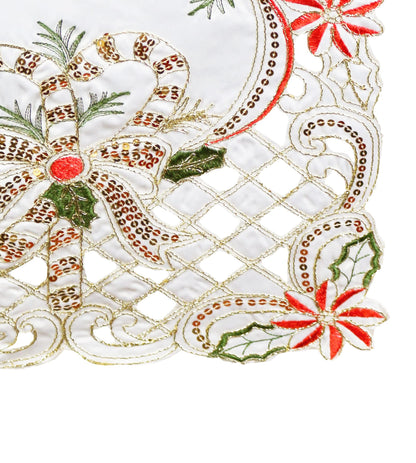 Fennco Styles Christmas Embroidered Holly Cloth Napkins 20" W x 20" L, Set of 4