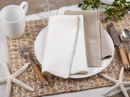 Fennco Styles Amelia Collection Classic Stonewashed Border Stitch 100% Pure Linen 20 x 20 Inch Cloth Napkins – Natural Dinner Napkins for Banquet, Wedding, Special Events and Home Décor