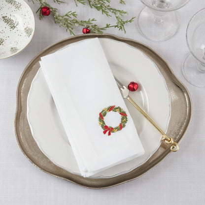 Fennco Styles Country Embroidered Pheasant Cloth Napkins 20" W x 20" L, Set of 4 - White Elegant Dinner Napkins for Dining Table, Family Gatherings, Banquets & Home Décor
