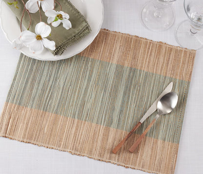 Fennco Styles Modern Water Hyacinth Banded Placemats 14 x 19 Inch, Set of 4 - Shimmering Table Mats for Home Décor, Dining Table, Banquets, Holiday and Special Events