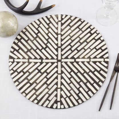 Fennco Styles Geometric Capiz Design Placemat 15" Round, 1-Piece – Black & White Elegant Table Mat for Home, Dining Room Décor, Banquets, Indoor & Outdoor and Special Events