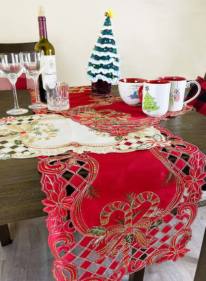 Fennco Styles Christmas Embroidered Holly Cloth Napkins 20" W x 20" L, Set of 4