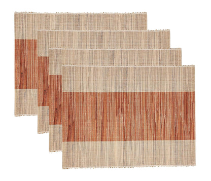 Fennco Styles Modern Water Hyacinth Banded Placemats 14 x 19 Inch, Set of 4 - Shimmering Table Mats for Home Décor, Dining Table, Banquets, Holiday and Special Events