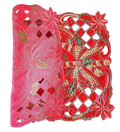 Fennco Styles Christmas Embroidered Holly Cloth Napkins 20" W x 20" L, Set of 4