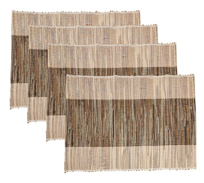 Fennco Styles Modern Water Hyacinth Banded Placemats 14 x 19 Inch, Set of 4 - Shimmering Table Mats for Home Décor, Dining Table, Banquets, Holiday and Special Events