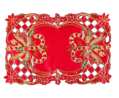 Fennco Styles Christmas Embroidered Holly Cloth Napkins 20" W x 20" L, Set of 4