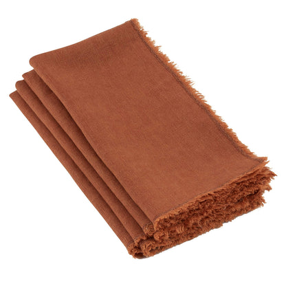 Fennco Styles Classic Stonewashed with Fringe Border 100% Linen Cloth Napkins 20" W X 20" L, Set of 4 – Soft Dinner Napkins for Banquet, Wedding, Special Events and Home Décor