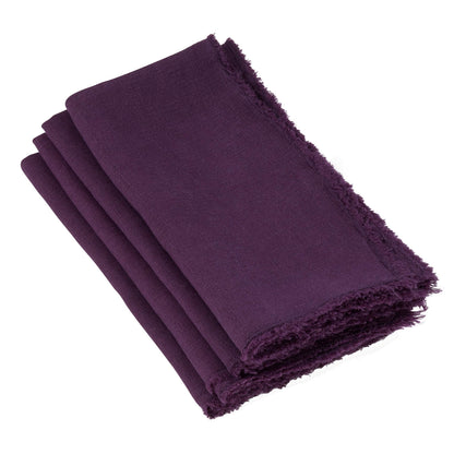 Fennco Styles Classic Stonewashed with Fringe Border 100% Linen Cloth Napkins 20" W X 20" L, Set of 4 – Soft Dinner Napkins for Banquet, Wedding, Special Events and Home Décor
