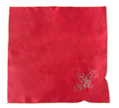 Fennco Styles Christmas Embroidered Holly Cloth Napkins 20" W x 20" L, Set of 4