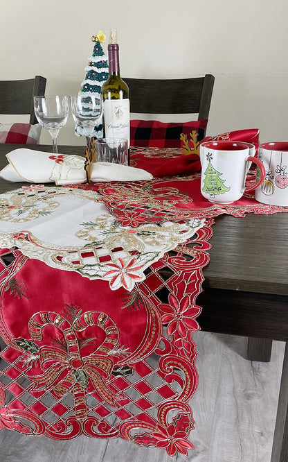 Fennco Styles Christmas Embroidered Holly Cloth Napkins 20" W x 20" L, Set of 4