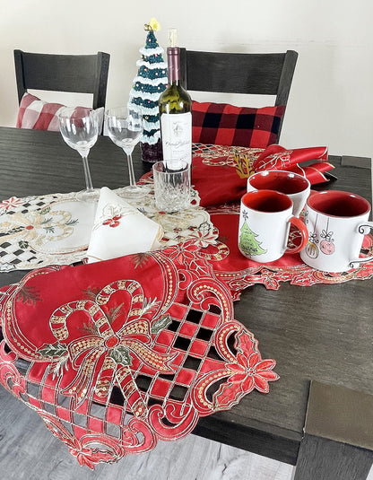Fennco Styles Christmas Embroidered Holly Cloth Napkins 20" W x 20" L, Set of 4