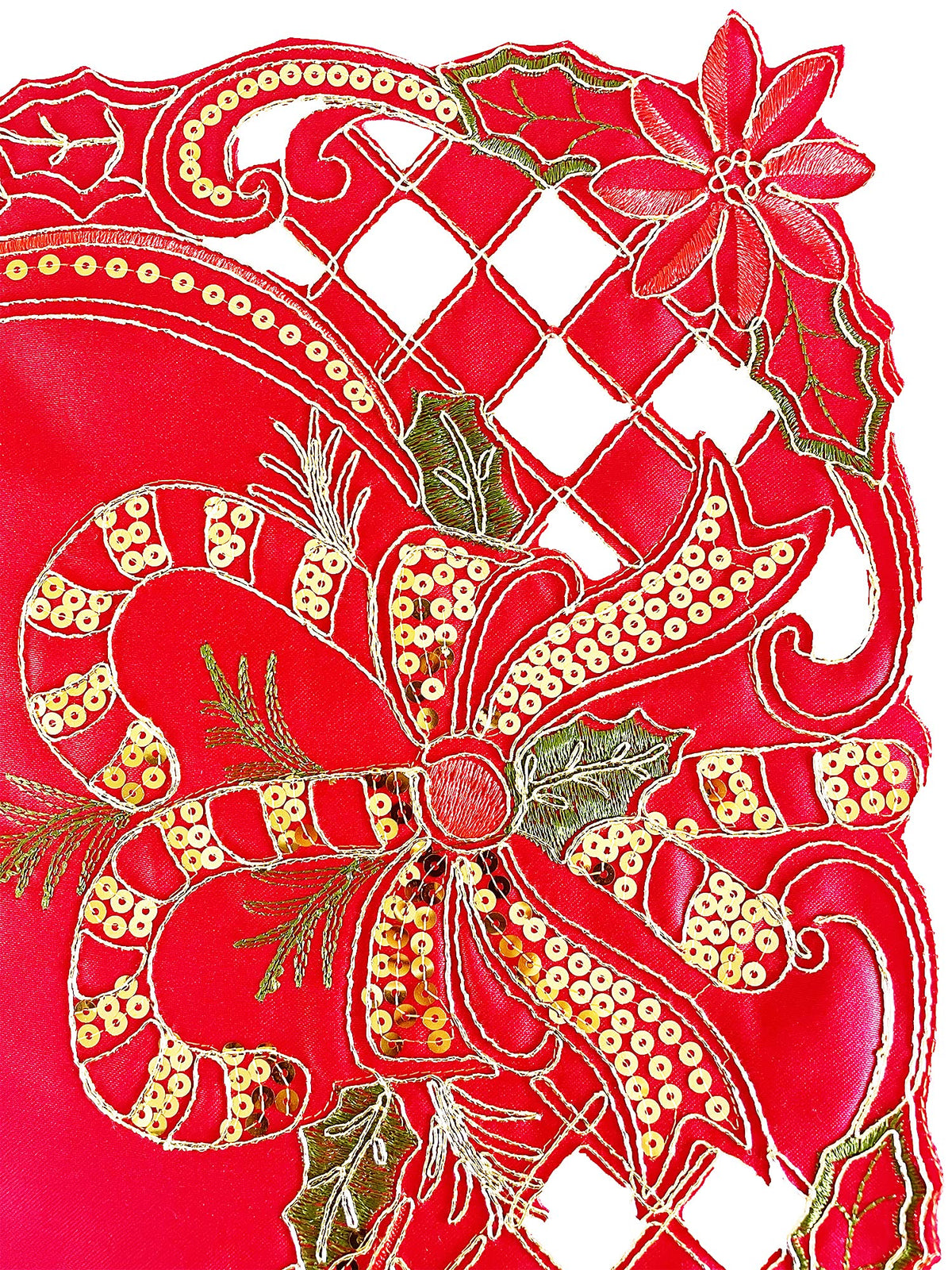 Fennco Styles Christmas Embroidered Holly Cloth Napkins 20" W x 20" L, Set of 4
