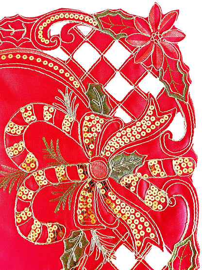Fennco Styles Christmas Embroidered Holly Cloth Napkins 20" W x 20" L, Set of 4