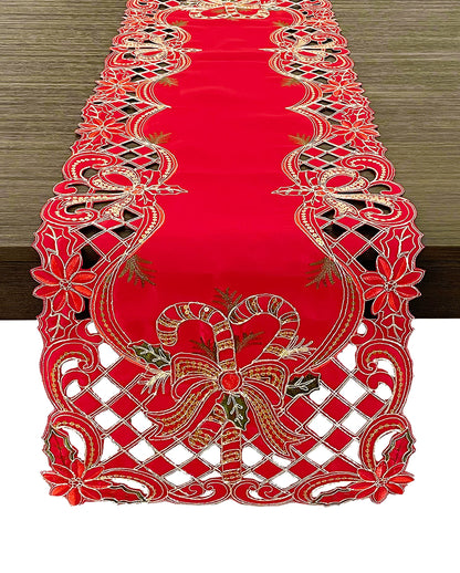 Fennco Styles Christmas Embroidered Holly Cloth Napkins 20" W x 20" L, Set of 4