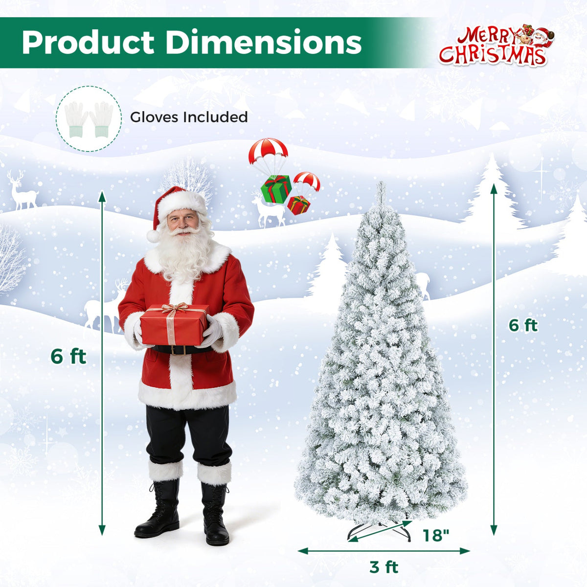 Snow-Flocked Artificial Christmas Tree 6 ft with Metal Stand