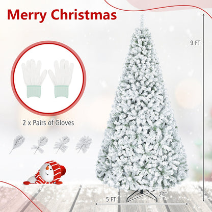 Snow-Flocked Artificial Christmas Tree 9 ft with Metal Stand