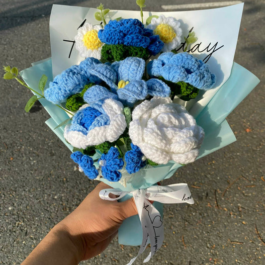 Completed Crochet Flowers Bouquet (Blue Rose)