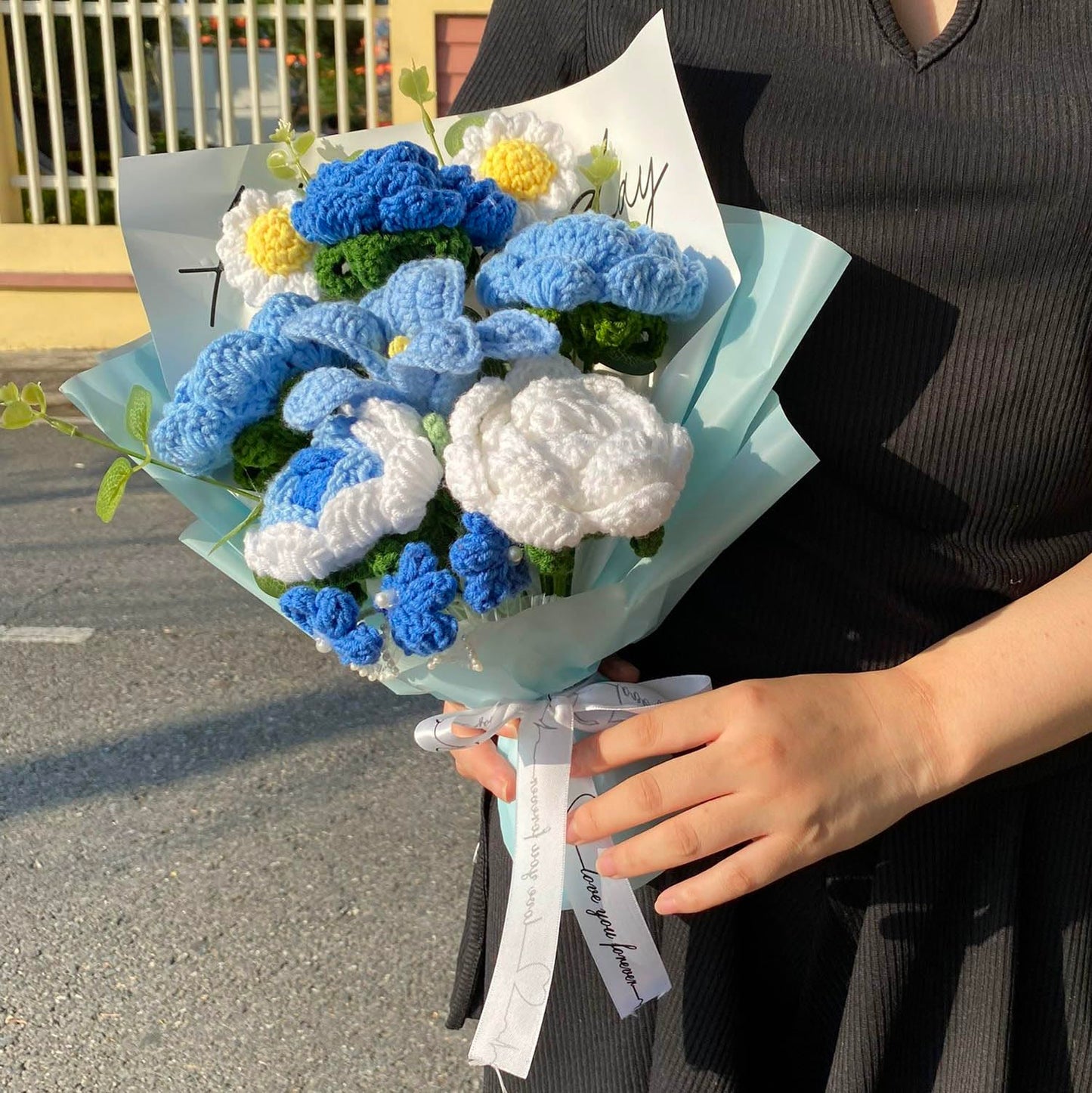 Completed Crochet Flowers Bouquet (Blue Rose)