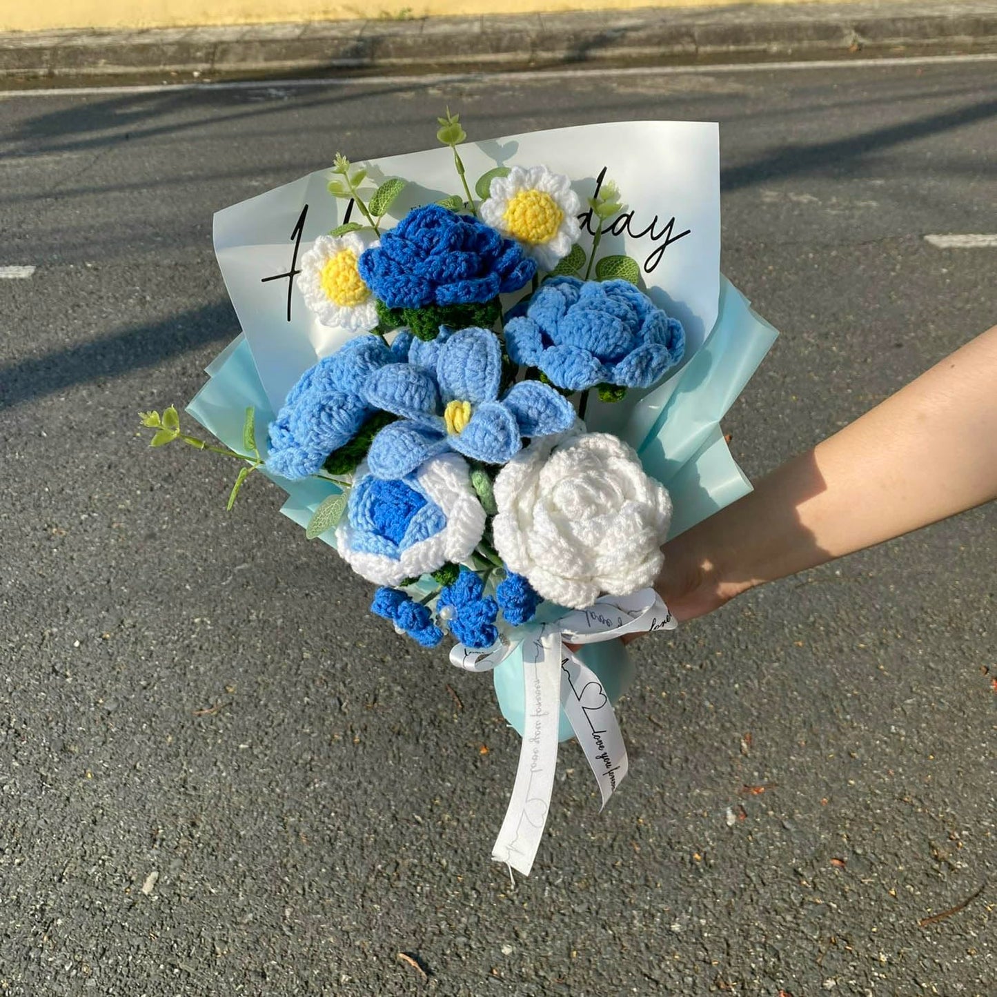 Completed Crochet Flowers Bouquet (Blue Rose)