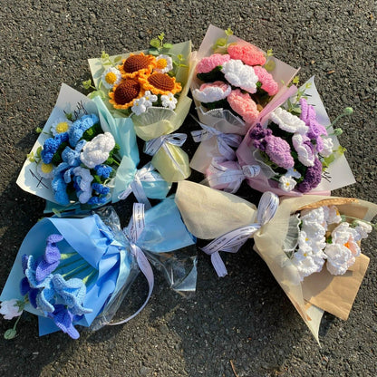 Completed Crochet Flowers Bouquet (Blue Rose)