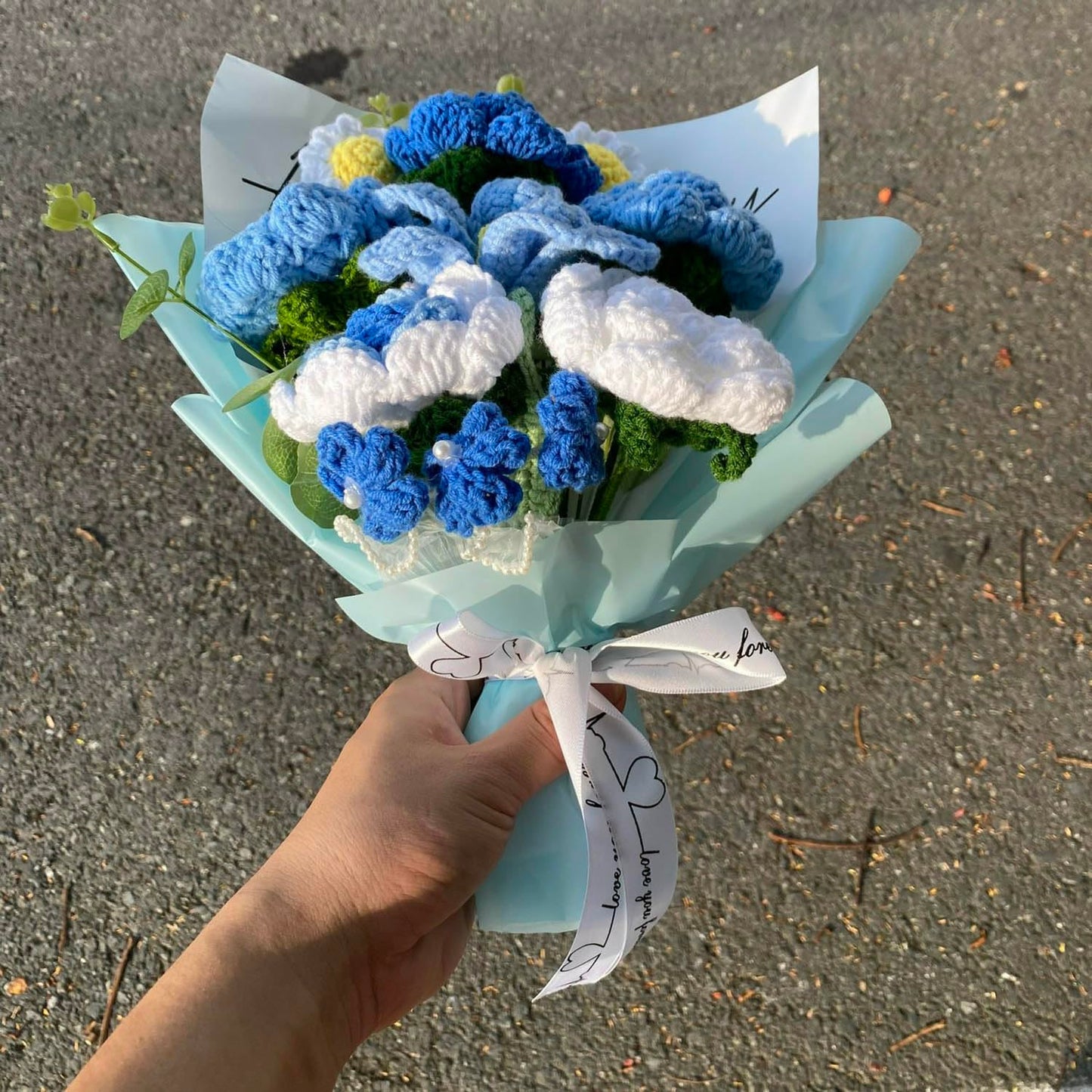 Completed Crochet Flowers Bouquet (Blue Rose)