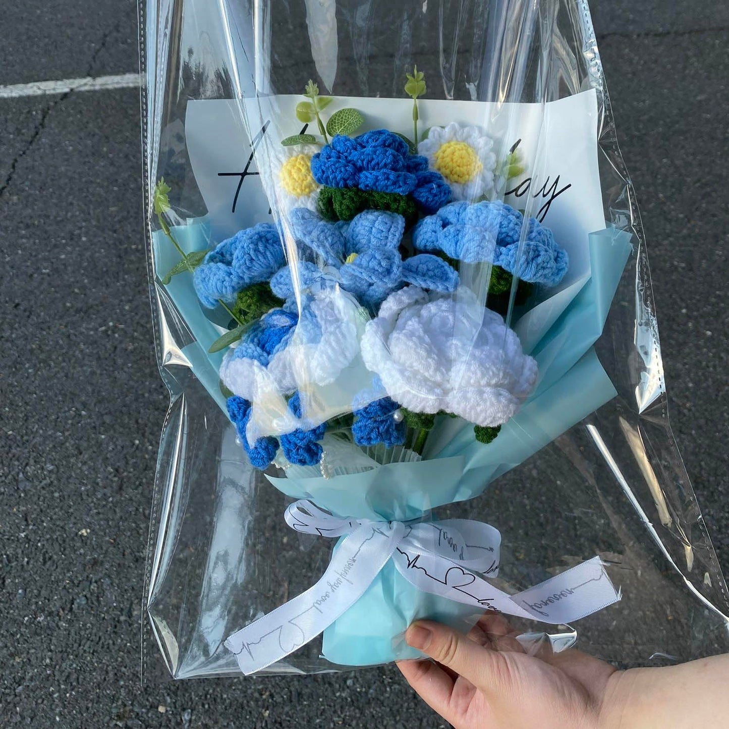 Completed Crochet Flowers Bouquet (Blue Rose)