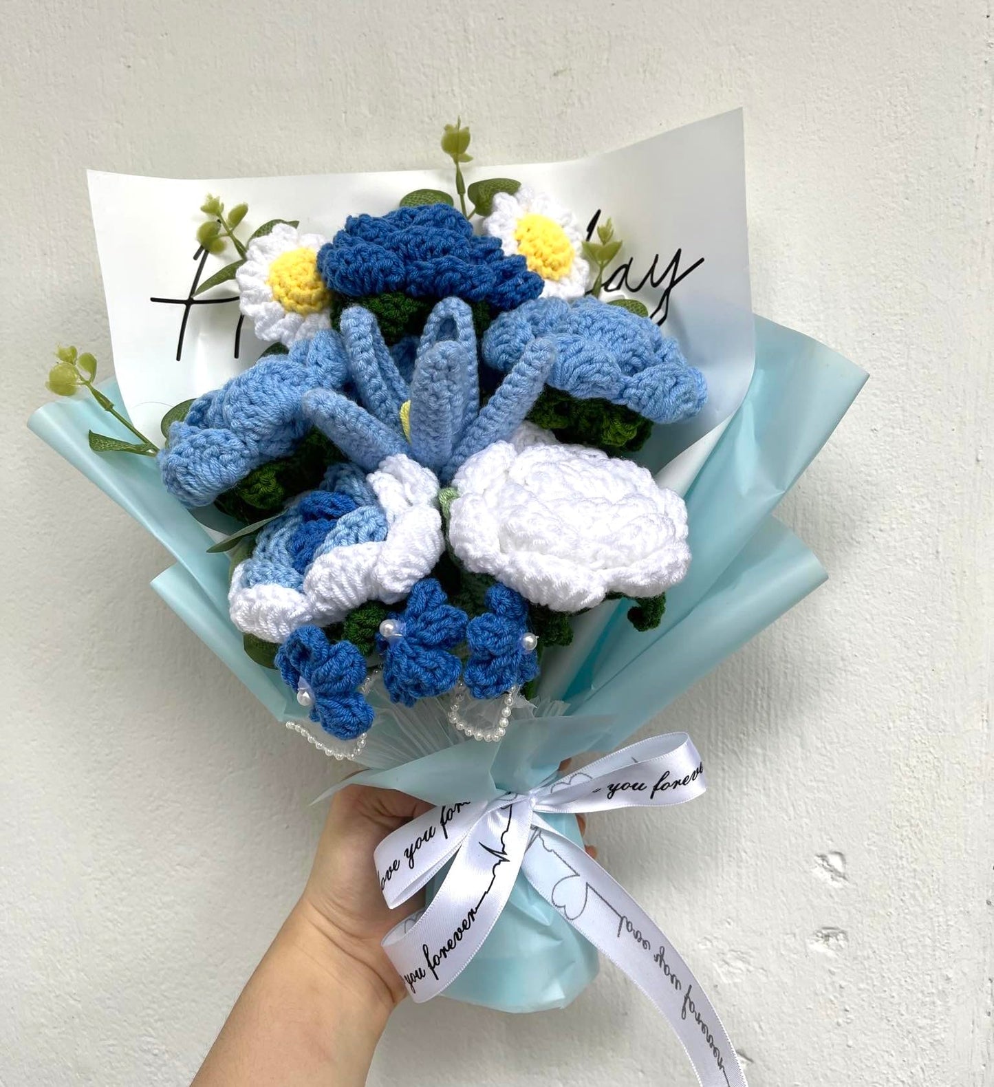 Completed Crochet Flowers Bouquet (Blue Rose)