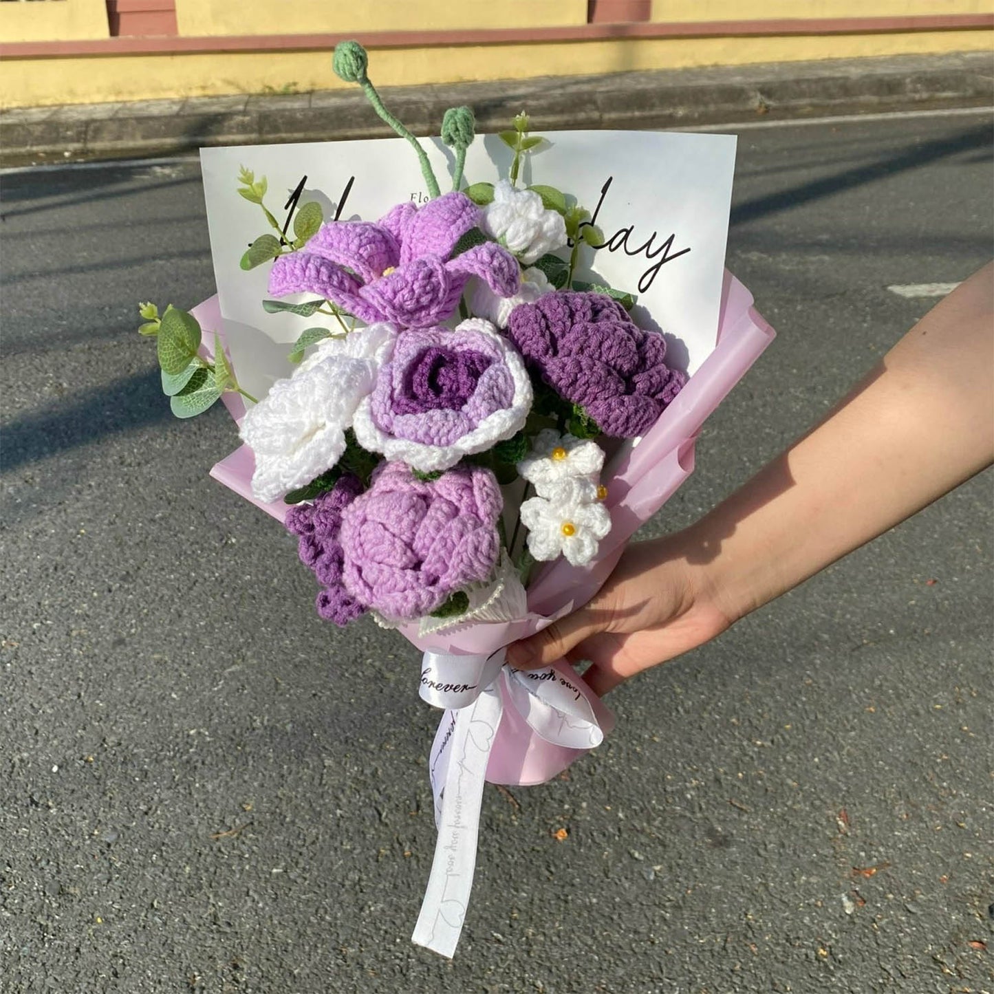 Completed Crochet Flowers Bouquet (Purple Tulip)