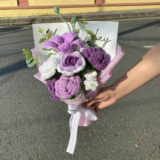 Completed Crochet Flowers Bouquet (Purple Tulip)