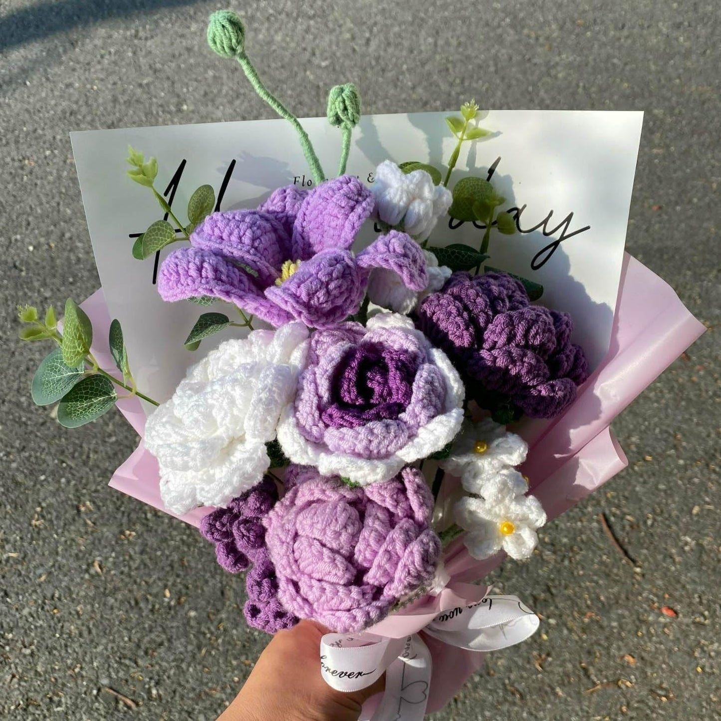 Completed Crochet Flowers Bouquet (Purple Tulip)