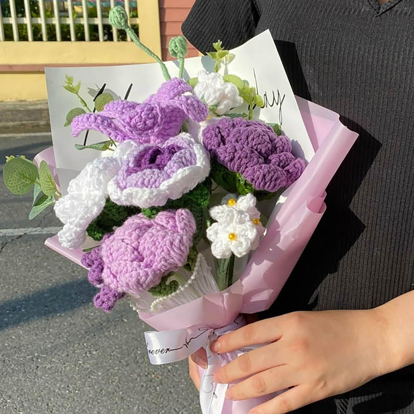 Completed Crochet Flowers Bouquet (Purple Tulip)