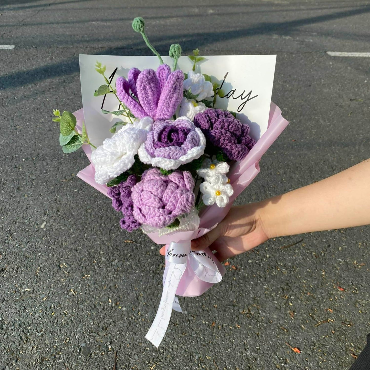 Completed Crochet Flowers Bouquet (Purple Tulip)