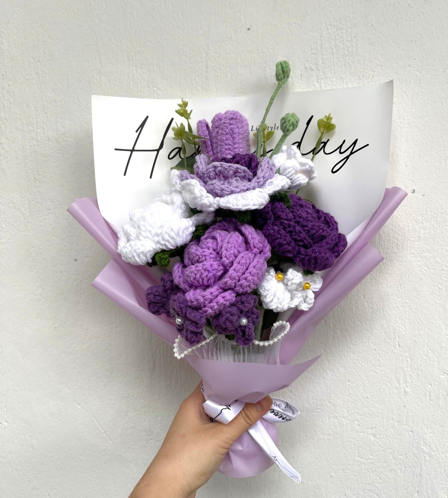 Completed Crochet Flowers Bouquet (Purple Tulip)