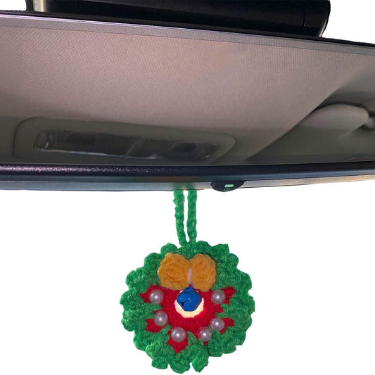 Crochet Car Accessories, Handmade Knitted Potted Plants Car (Christmas circle)