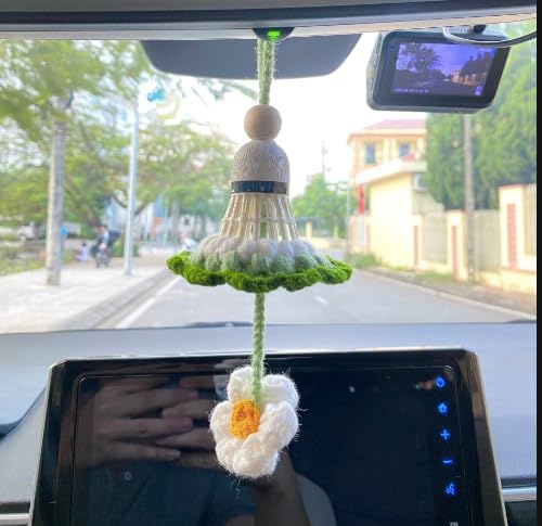 Crochet Car Accessories, Handmade Knitted Potted Plants Car (Princess shuttlecock)
