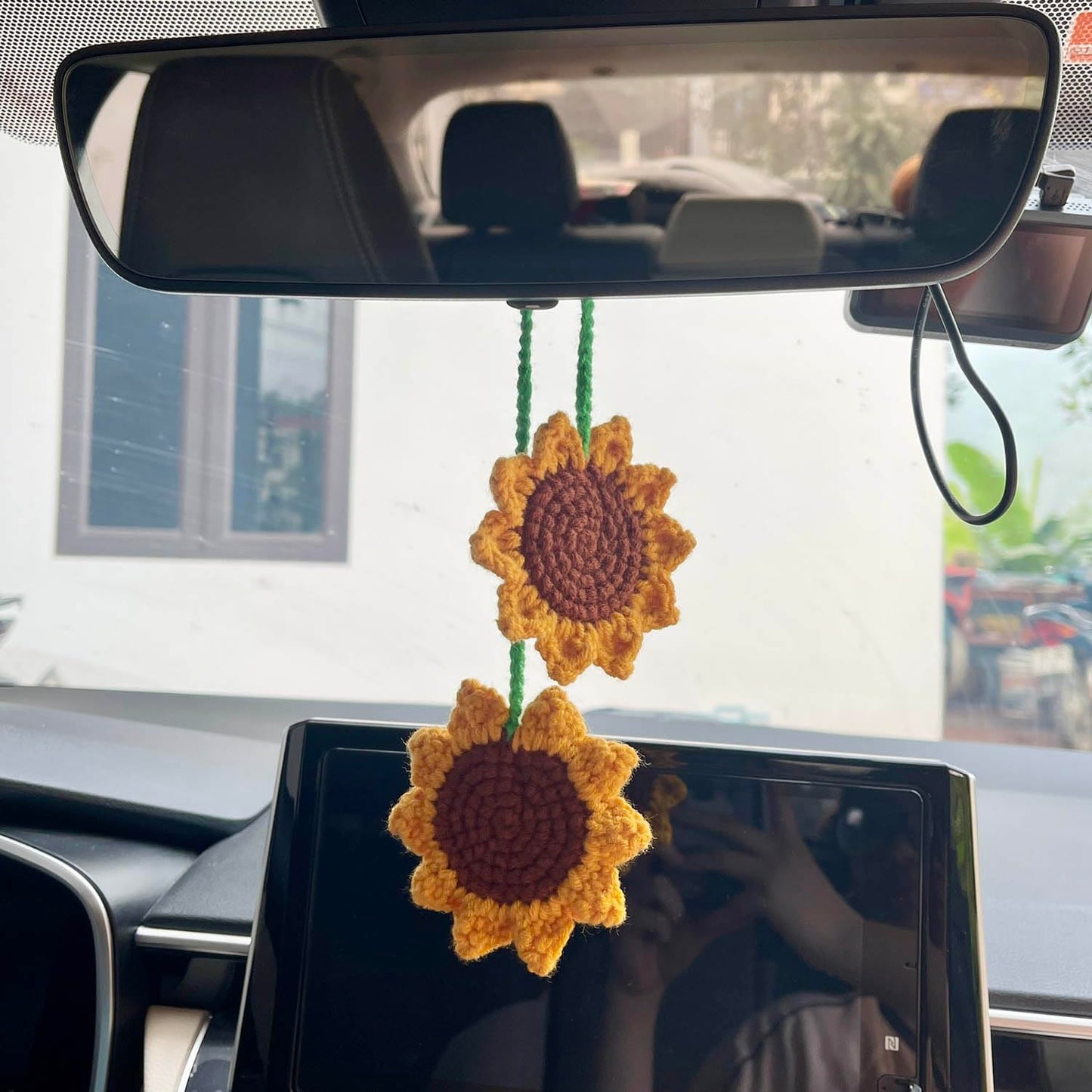 Crochet Car Accessories, Handmade Knitted Potted Plants Car (Sunflowers)