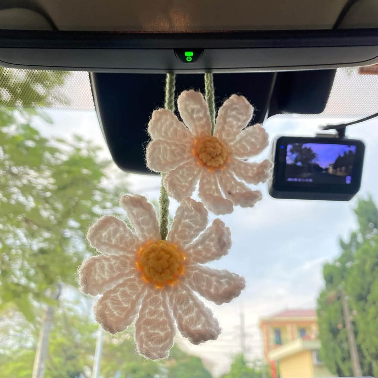 Crochet Car Accessories, Handmade Knitted Potted Plants Car (White Daisy)