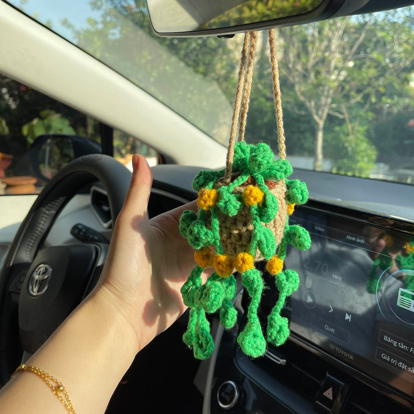 Crochet Hanging Plant For Car Ornament (Brown Yellow Crochet)